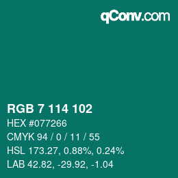 Color code: RGB 7 114 102 | qconv.com