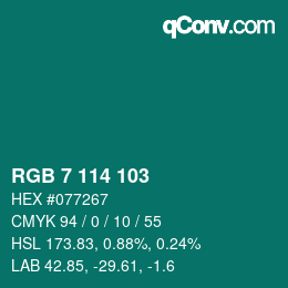 カラーコード: RGB 7 114 103 | qconv.com