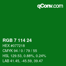 カラーコード: RGB 7 114 24 | qconv.com