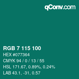 Color code: RGB 7 115 100 | qconv.com