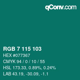 Color code: RGB 7 115 103 | qconv.com