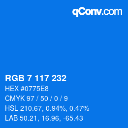 Color code: RGB 7 117 232 | qconv.com