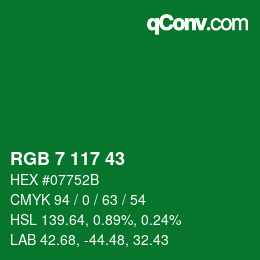 カラーコード: RGB 7 117 43 | qconv.com