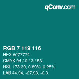 Color code: RGB 7 119 116 | qconv.com