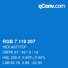 颜色代码: RGB 7 119 207 | qconv.com