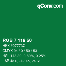 Color code: RGB 7 119 60 | qconv.com