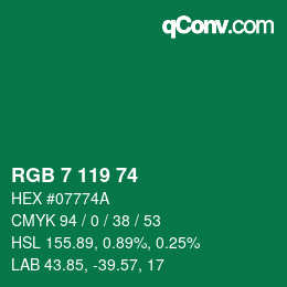 カラーコード: RGB 7 119 74 | qconv.com