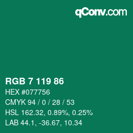 Color code: RGB 7 119 86 | qconv.com