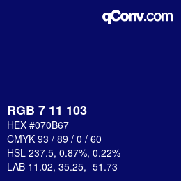 カラーコード: RGB 7 11 103 | qconv.com