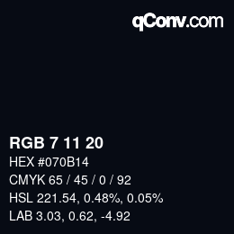 Color code: RGB 7 11 20 | qconv.com