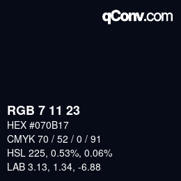 Color code: RGB 7 11 23 | qconv.com
