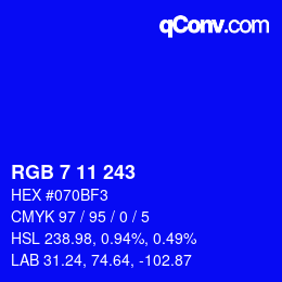 Color code: RGB 7 11 243 | qconv.com
