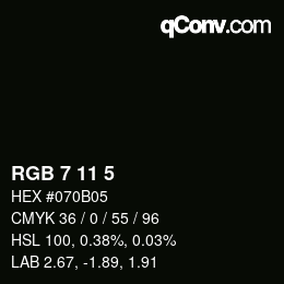 颜色代码: RGB 7 11 5 | qconv.com