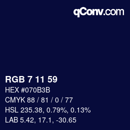 Color code: RGB 7 11 59 | qconv.com