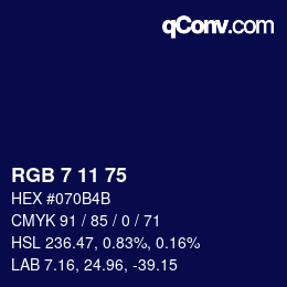 カラーコード: RGB 7 11 75 | qconv.com