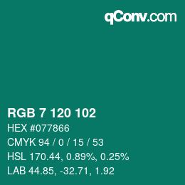 颜色代码: RGB 7 120 102 | qconv.com