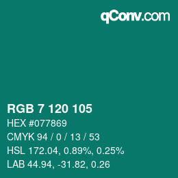 Color code: RGB 7 120 105 | qconv.com