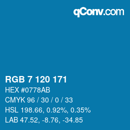 カラーコード: RGB 7 120 171 | qconv.com