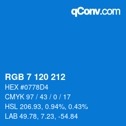 カラーコード: RGB 7 120 212 | qconv.com