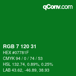 颜色代码: RGB 7 120 31 | qconv.com