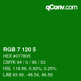 Color code: RGB 7 120 5 | qconv.com