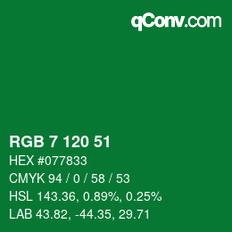颜色代码: RGB 7 120 51 | qconv.com