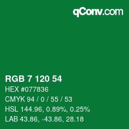 カラーコード: RGB 7 120 54 | qconv.com