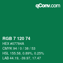 カラーコード: RGB 7 120 74 | qconv.com