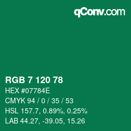 カラーコード: RGB 7 120 78 | qconv.com
