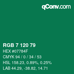 颜色代码: RGB 7 120 79 | qconv.com