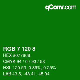 Farbcode: RGB 7 120 8 | qconv.com