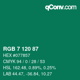 颜色代码: RGB 7 120 87 | qconv.com