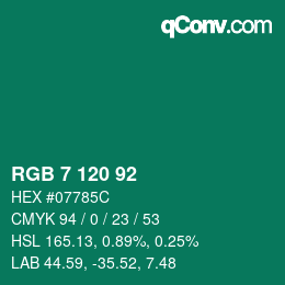 カラーコード: RGB 7 120 92 | qconv.com