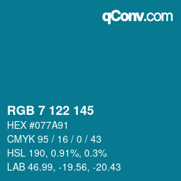 カラーコード: RGB 7 122 145 | qconv.com