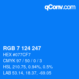 Color code: RGB 7 124 247 | qconv.com