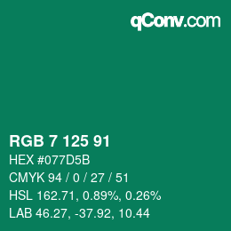 Color code: RGB 7 125 91 | qconv.com