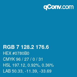 カラーコード: RGB 7 128.2 176.6 | qconv.com