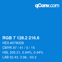 カラーコード: RGB 7 128.2 216.6 | qconv.com
