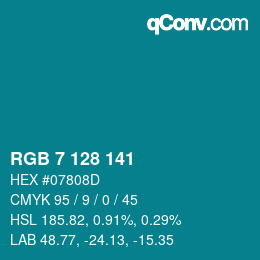 颜色代码: RGB 7 128 141 | qconv.com