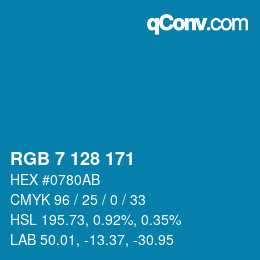 颜色代码: RGB 7 128 171 | qconv.com