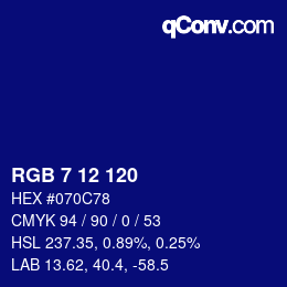カラーコード: RGB 7 12 120 | qconv.com