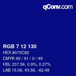 Color code: RGB 7 12 130 | qconv.com