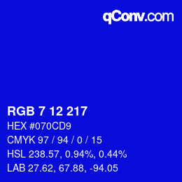 Color code: RGB 7 12 217 | qconv.com