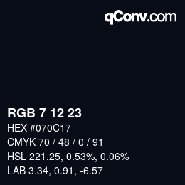 カラーコード: RGB 7 12 23 | qconv.com