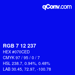 Color code: RGB 7 12 237 | qconv.com