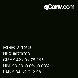 カラーコード: RGB 7 12 3 | qconv.com