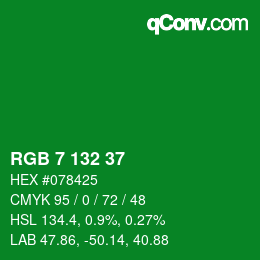 Color code: RGB 7 132 37 | qconv.com