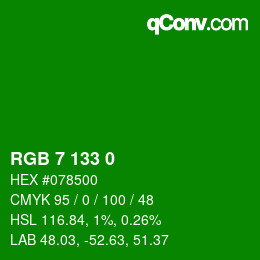 カラーコード: RGB 7 133 0 | qconv.com