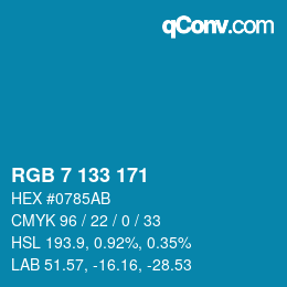 カラーコード: RGB 7 133 171 | qconv.com