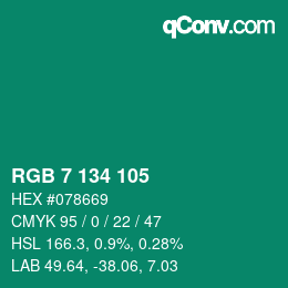 カラーコード: RGB 7 134 105 | qconv.com